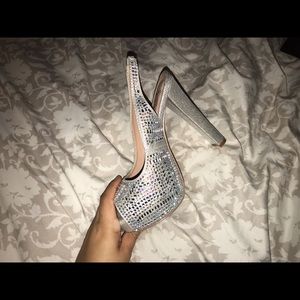 silver bedazzled prom heels